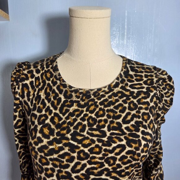 Bailey / 44 Medium Classic Animal Print Scrunched 3/4 Sleeve Lightweight Tee - Picture 2 of 10